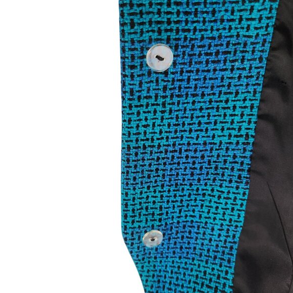 Ann May VTG Silk Blazer Teal Green Sz 14 '80s Shoulder Pads Faux Pockets - Picture 4 of 12